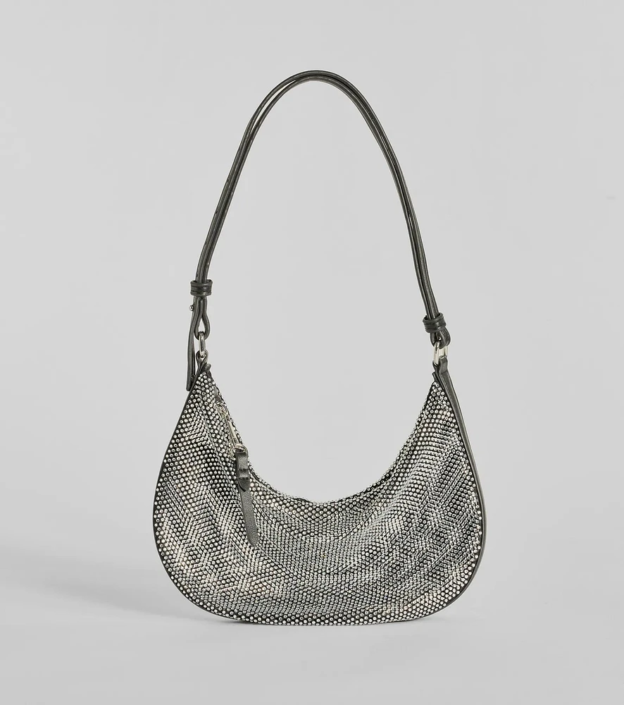 Glam Direction Rhinestone Mesh Shoulder Bag