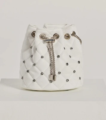 Glam Rhinestone Quilted Bucket Bag