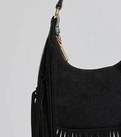 Caught In The Fringe Faux Suede Shoulder Bag