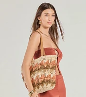 Paradise Bound Braided Striped Straw Tote Bag
