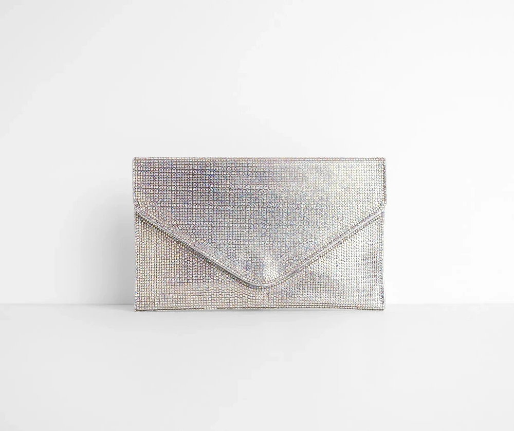 Iridescent Rhinestone Radiance Envelope Clutch