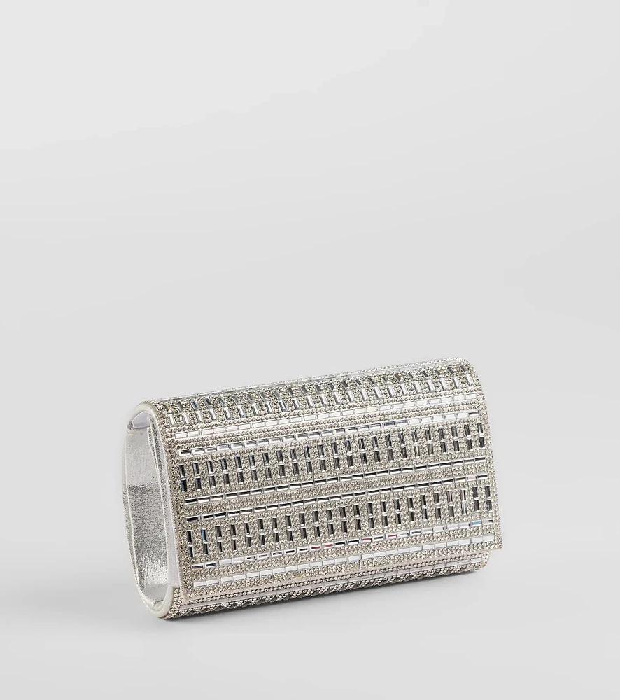 So Glam Rhinestone And Baguette Stone Clutch