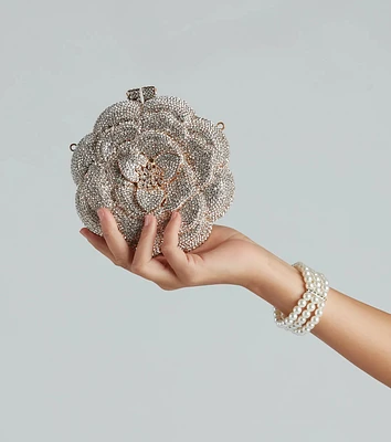 Divine Luxury Rhinestone Rose Minaudiere Bag