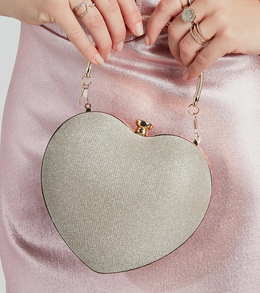 Divine Heart Glitter Mesh Handbag