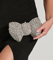 Looks So Divine Rhinestone Bow Minaudiere Clutch