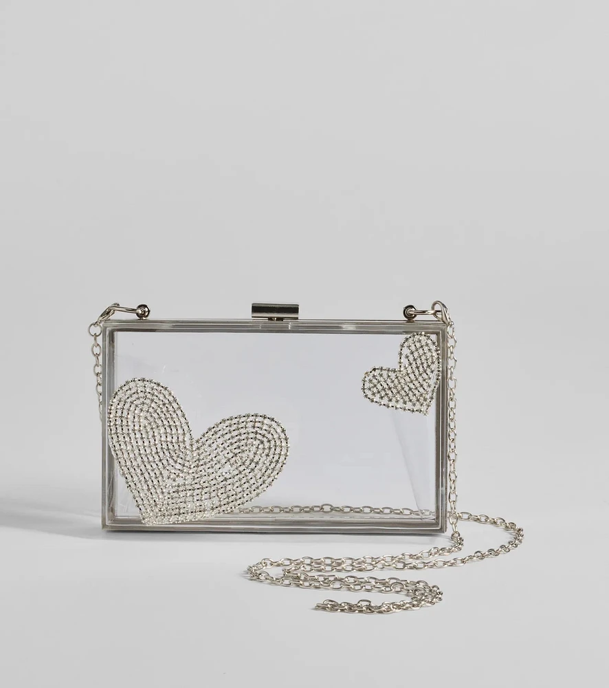 Heart's Content Rhinestone Clear Box Bag