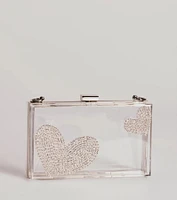 Heart's Content Rhinestone Clear Box Bag