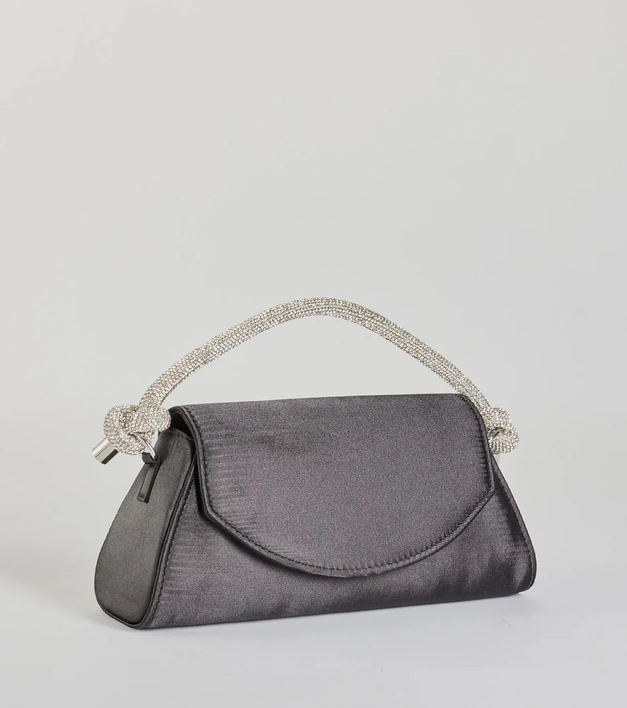 Glam Aspiration Rhinestone Strap Satin Handbag