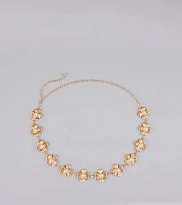 Flower Power Faux Pearl Chain Belt