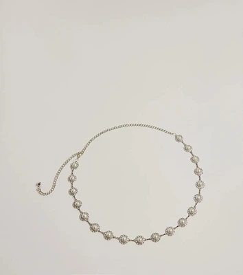 Elevated Chic Rhinestone And Faux Pearl Chain Belt