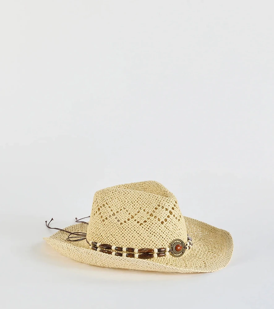 Chic Beaded Straw Cowboy Hat