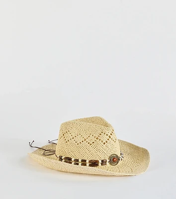 Chic Beaded Straw Cowboy Hat