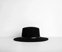 Faux Wool Belted Boater Hat