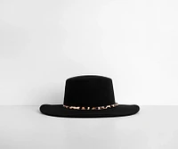 Faux Wool Belted Boater Hat