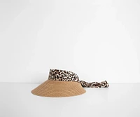 Fun In The Sun Leopard Ribbon Straw Visor