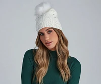 Rhinestone And Pearl Luxe Knit Beanie
