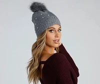 Rhinestone And Pearl Luxe Knit Beanie
