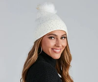 Winter Beauty Rhinestone Pom Beanie
