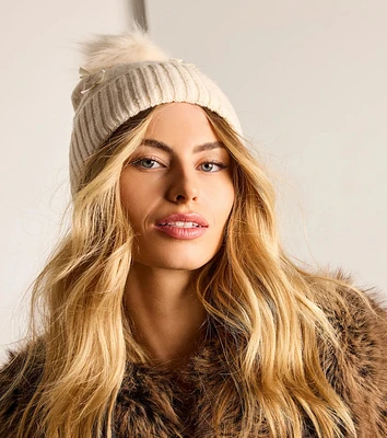 Stay Toasty Bow And Pom Knit Beanie