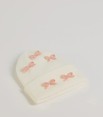 Cozy Up Bow Detail Ribbed Knit Beanie