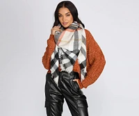 Spiced Latte Plaid Fringe Blanket Scarf