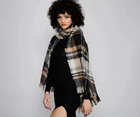 Plaid Cozy Frayed Blanket Scarf