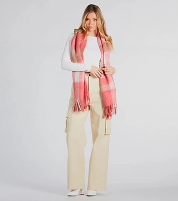 Warm Embrace Plaid Fringe Scarf