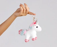 Plush Rhinestone Unicorn Keychain