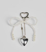So Luxe Faux Pearl Bow And Heart Bag Charm