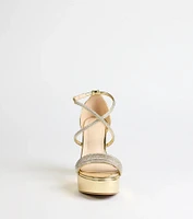 Glam Sheen Rhinestone Strappy Platform Heels