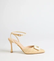 Polished Strut Faux Pearl Straw Stiletto Pumps