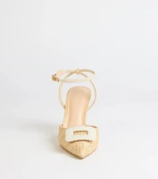 Polished Strut Faux Pearl Straw Stiletto Pumps