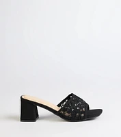 Flirty And Fun Lace Block Heel Mules