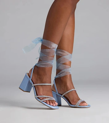 Stay Elegant Lace-Up Rhinestone Block Heels