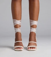 Stay Elegant Lace-Up Rhinestone Block Heels