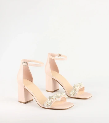 Chic Stride Rhinestone And Pearl Block Heels