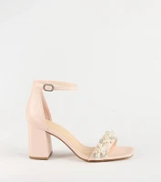 Chic Stride Rhinestone And Pearl Block Heels