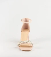 Chic Stride Rhinestone And Pearl Block Heels