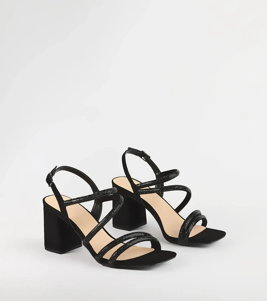 Chic Glimmer Rhinestone Strappy Block Heels