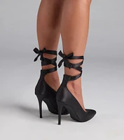 Lace Me Up Satin Stiletto Pumps