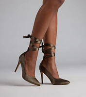 Lace Me Up Satin Stiletto Pumps