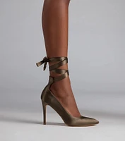 Lace Me Up Satin Stiletto Pumps