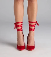 Lace Me Up Satin Stiletto Pumps