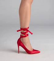 Lace Me Up Satin Stiletto Pumps