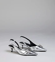 Sleek Trendy Buckle Strap Slingback Kitten Heels