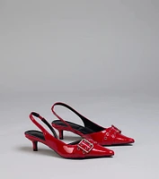 Sleek Trendy Buckle Strap Slingback Kitten Heels
