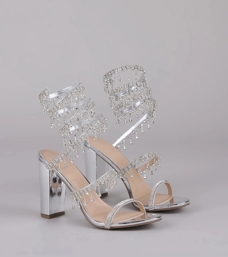 Keep It Gorgeous Rhinestone Spiral Block Heels