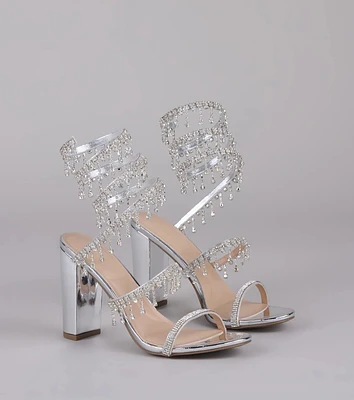 Keep It Gorgeous Rhinestone Spiral Block Heels