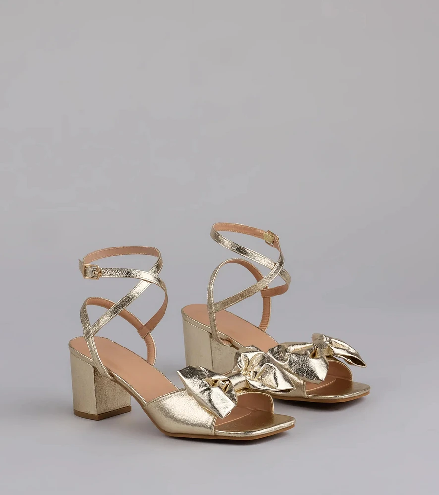 Sweeter Than Ever Metallic Bow Block Heels