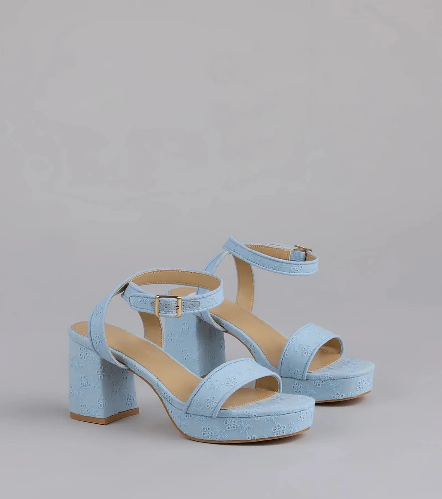 Stroll The Town Eyelet Platform Block Heels